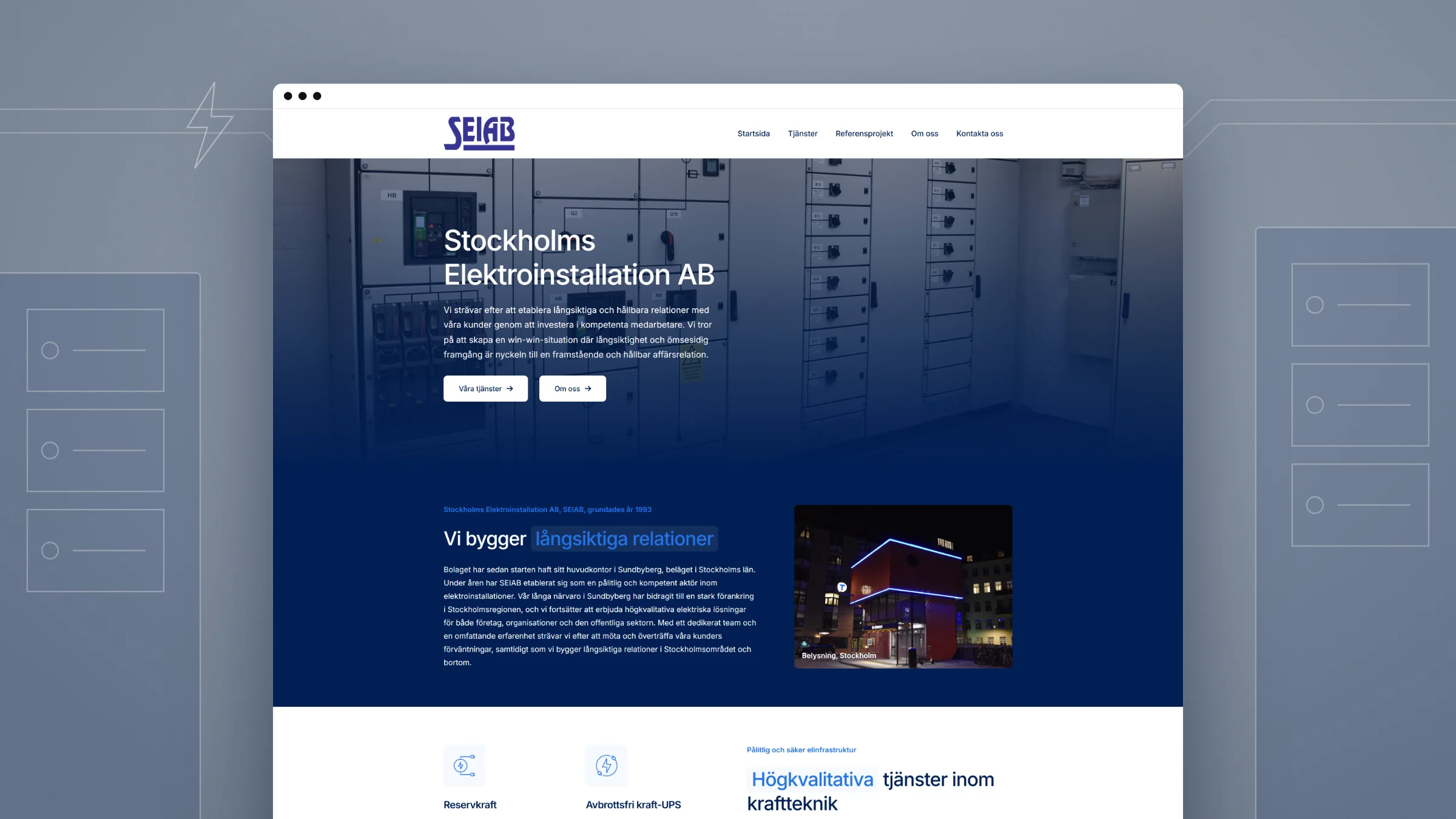 Skärmbild av SEIAB:s startsida